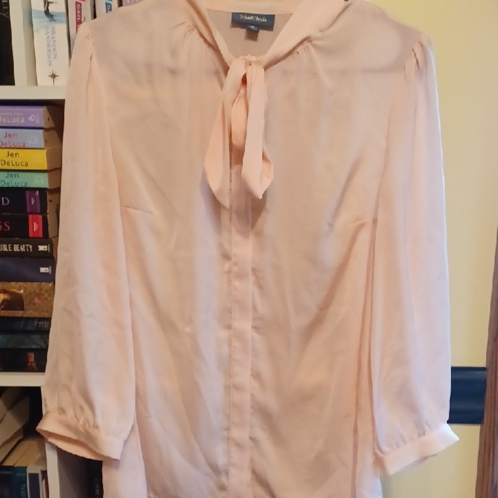Modcloth Womens Medium Pink 3/4 Sleeve Blouse with Tie Front